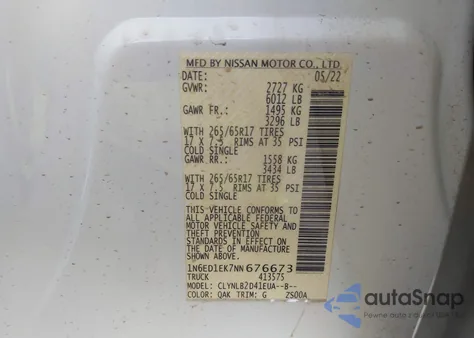 2022 Nissan Frontier Sv 4X4 from USA, damaged, VIN 1N6ED1EK7NN676673